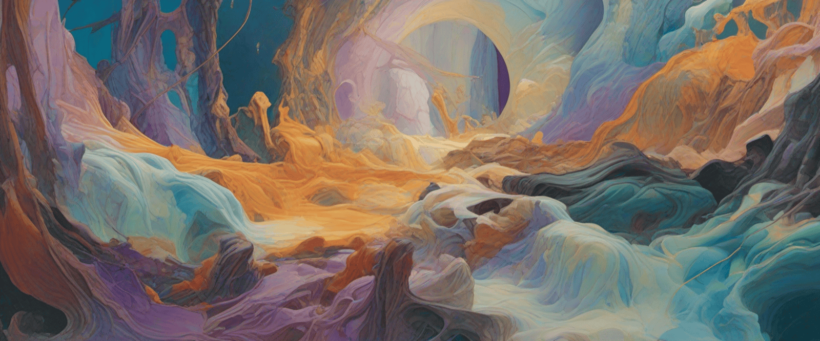 Vigdís — abstract painting with a hint of a gateway in the near-distance